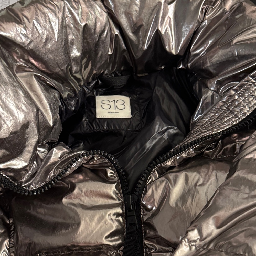 S13 Metallic Puffer Jacket in Shiny Pewter girls 14